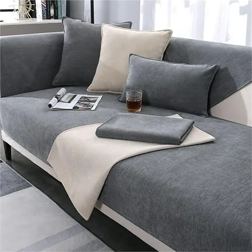 Generisch Sofaüberwürfe Chenille Weicher Rutschfester Sofabezug, Haustierfreundlich Vintage 1/2/3/4 Sitzer, Einfarbig für U Form L Form(Orange,90 * 180cm)
